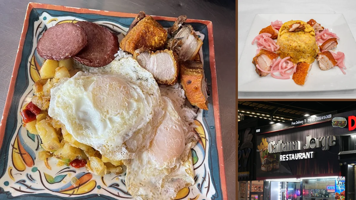 Plates of Dominican comfort food on a table.